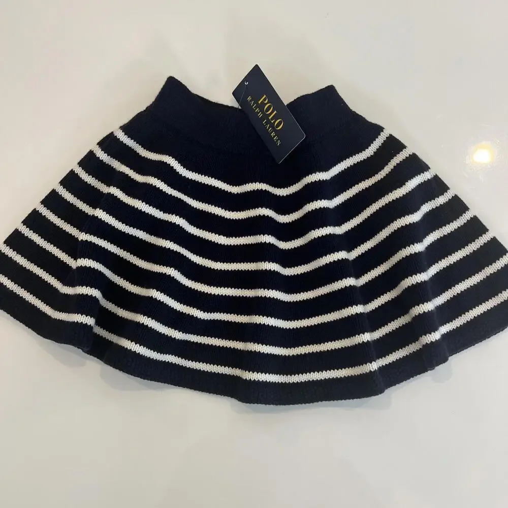 $105 Polo Ralph Lauren Kids Girl's Blue Striped Knit Skirt Size 3